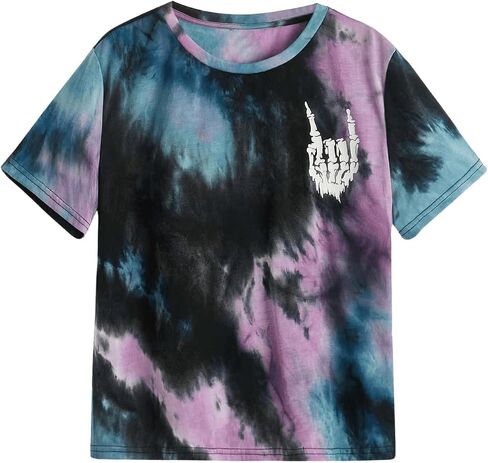 SweatyRocks Boy's Graphic T Shirts Tie Dye Round Neck Short Sleeve Casual Tee Tops in Saudi Arabia