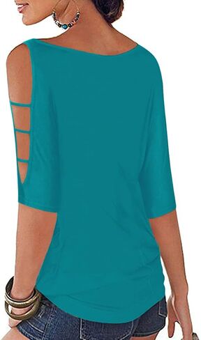 Womens Summer Cold Shoulder Tops 3/4 Sleeve T Shirts Pullover Casual Dolman Blouses in Kuwait