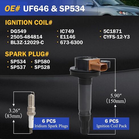 UF550 Ignition Coil & 1406 Double Iridium Spark Plug Nissan Altima Maxima Murano Pathfinder Quest 350Z/Infiniti EX35 FX35 G25 G35 JX35 M35 M35h Q50 Q70 QX60 3.5L V6 Replaces#C1670 22448-JA10C 5C1727 in Saudi Arabia