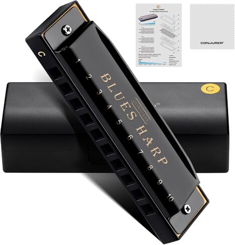 Blues Harmonica for Kids Beginners, 10 Hole Diatonic Harmonica Key of C, Brass Reed Metal Mouth Organ C Key Blues Harp with Case, Silver in Kuwait