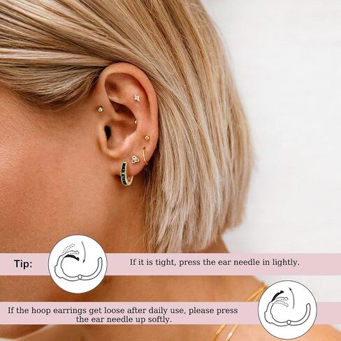 أقراط هوجي من الذهب عيار 14 قيراط للنساء أقراط هوجي هوب فضية مكعبة الزركونيوم أقراط هوجي أقراط خفيفة الوزن أنيقة لا تسبب الحساسية مجوهرات هدايا in Kuwait