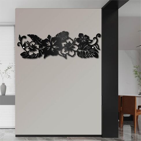 CREATCABIN Monstera Metal Wall Art Decor Tropical Flowers Black Wall Signs Iron Hanging Metal Ornament Wall Sculpture Gift for Home Office Balcony Garden Living Room Decoration Christmas 11.8x3.9Inch in Saudi Arabia