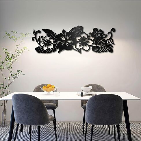 CREATCABIN Monstera Metal Wall Art Decor Tropical Flowers Black Wall Signs Iron Hanging Metal Ornament Wall Sculpture Gift for Home Office Balcony Garden Living Room Decoration Christmas 11.8x3.9Inch in Saudi Arabia