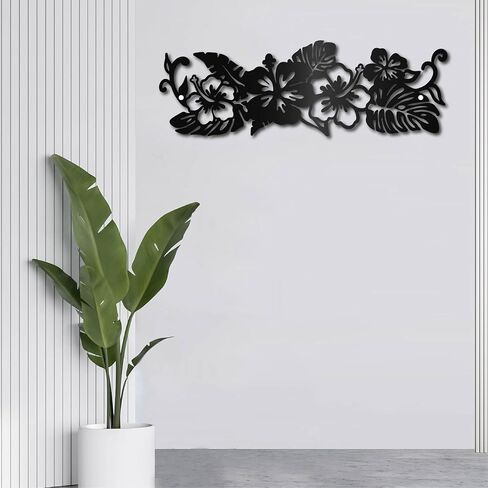 CREATCABIN Monstera Metal Wall Art Decor Tropical Flowers Black Wall Signs Iron Hanging Metal Ornament Wall Sculpture Gift for Home Office Balcony Garden Living Room Decoration Christmas 11.8x3.9Inch in Saudi Arabia