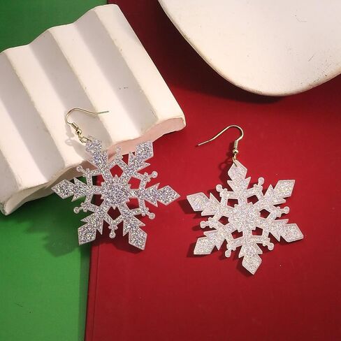 Snowflake Earrings Christmas Earrings for Women Shining Snowflake Dangle Earrings Acrylic Christmas Holiday Earrings Winter Festival Xmas Jewelry Accessories in Saudi Arabia