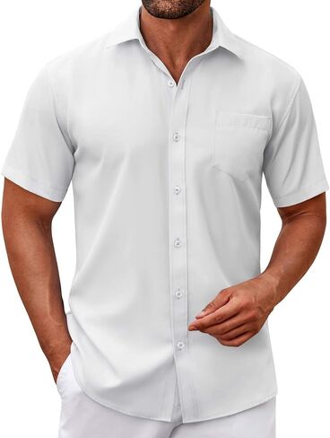 COOFANDY Mens Short Sleeve Dress Shirts Stain Shield Button Down Shirt Business Casual Shirts for Men in Saudi Arabia