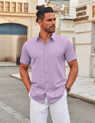 COOFANDY Men's Stretch Dress Shirts Short Sleeve Wrinkle Free Casual Button Down Shirts in Saudi Arabia