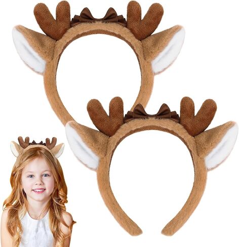 عصابات رأس Shintop Deer Antlers، قطعتان من عصابات رأس آذان الرنة اللطيفة مع قوس غزال قرون زي أغطية رأس ناعمة لعيد الميلاد وحفلات الهالوين للفتيات والنساء البالغات (بني) in Saudi Arabia