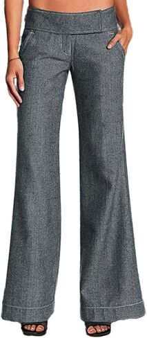 Flamingals Women's Solid Slant Pocket Wide Leg Pants Low Waist Casual Pants in Saudi Arabia