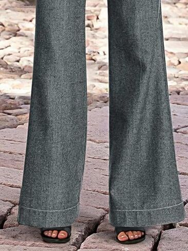 Flamingals Women's Solid Slant Pocket Wide Leg Pants Low Waist Casual Pants in Saudi Arabia