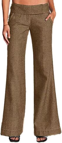 Flamingals Women's Solid Slant Pocket Wide Leg Pants Low Waist Casual Pants in Saudi Arabia