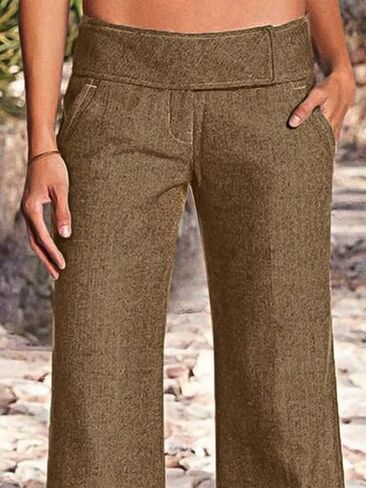 Flamingals Women's Solid Slant Pocket Wide Leg Pants Low Waist Casual Pants in Saudi Arabia