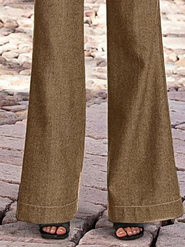 Flamingals Women's Solid Slant Pocket Wide Leg Pants Low Waist Casual Pants in Saudi Arabia