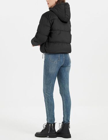 Flygo Puffer Jacket Womens Cropped Corduroy Hooded Winter Jackets Warm Quilted Long Sleeve Bubble Down Coats in Kuwait