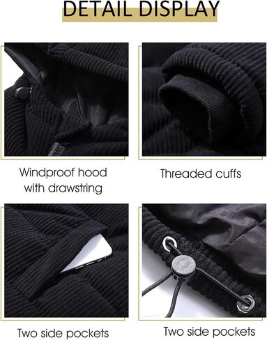 Flygo Puffer Jacket Womens Cropped Corduroy Hooded Winter Jackets Warm Quilted Long Sleeve Bubble Down Coats in Kuwait