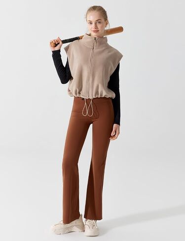 Women's Full Zip Fleece Short Vest Warm Winter Sleeveless Stand Collar Sherpa Crop Coat in Kuwait