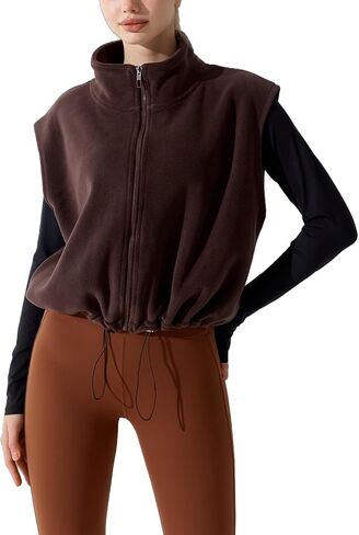 Women's Full Zip Fleece Short Vest Warm Winter Sleeveless Stand Collar Sherpa Crop Coat in Kuwait
