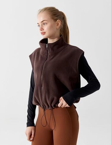 Women's Full Zip Fleece Short Vest Warm Winter Sleeveless Stand Collar Sherpa Crop Coat in Kuwait