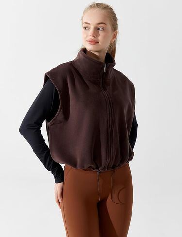 Women's Full Zip Fleece Short Vest Warm Winter Sleeveless Stand Collar Sherpa Crop Coat in Kuwait