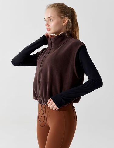 Women's Full Zip Fleece Short Vest Warm Winter Sleeveless Stand Collar Sherpa Crop Coat in Kuwait
