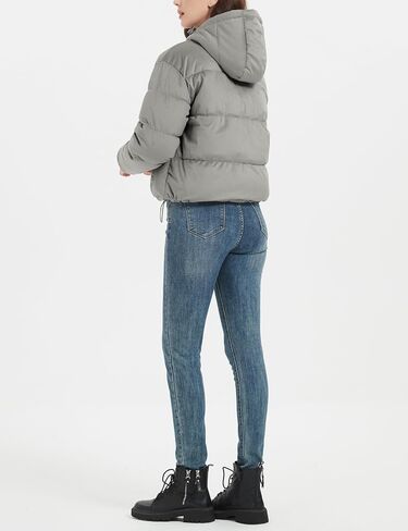 Flygo Puffer Jacket Womens Cropped Corduroy Hooded Winter Jackets Warm Quilted Long Sleeve Bubble Down Coats in Kuwait