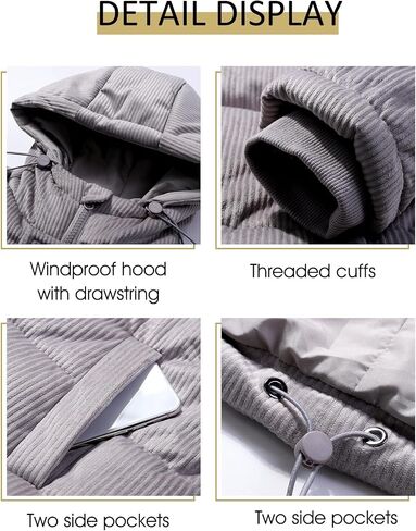 Flygo Puffer Jacket Womens Cropped Corduroy Hooded Winter Jackets Warm Quilted Long Sleeve Bubble Down Coats in Kuwait