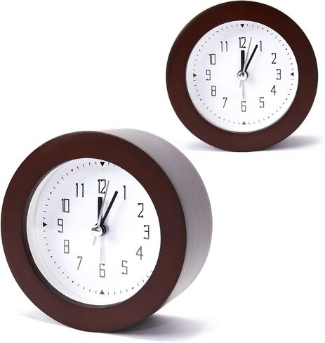 Wooden Analog Alarm Clock Silent Non-Ticking Desk Clock Battery Operated Table Clock with Nightlight for Bedroom,Children's Room, Living Room,Brown(4Inch) in Saudi Arabia