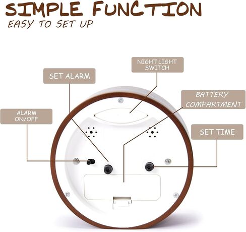 Wooden Analog Alarm Clock Silent Non-Ticking Desk Clock Battery Operated Table Clock with Nightlight for Bedroom,Children's Room, Living Room,Brown(4Inch) in Saudi Arabia