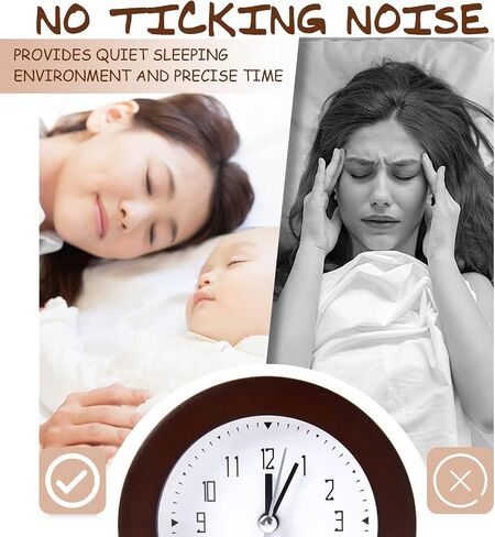 Wooden Analog Alarm Clock Silent Non-Ticking Desk Clock Battery Operated Table Clock with Nightlight for Bedroom,Children's Room, Living Room,Brown(4Inch) in Saudi Arabia