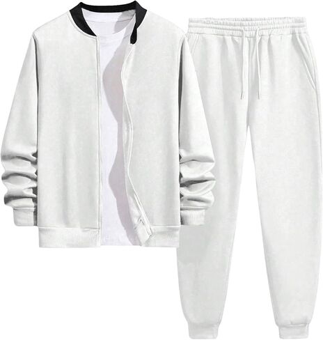 GORGLITTER Men's 2 Piece Outfits Zip Up Varsity Baseball Jacket Drawstring Waist Sweatpants Set Tracksuit in Saudi Arabia