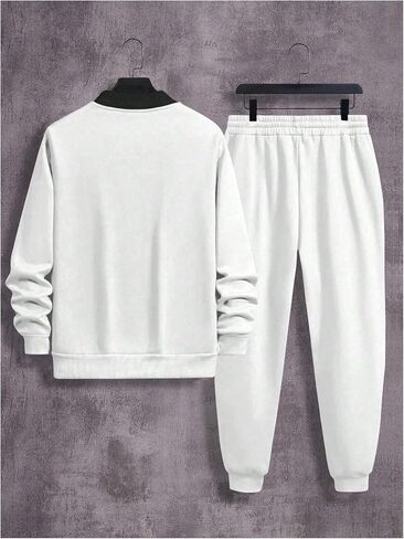 GORGLITTER Men's 2 Piece Outfits Zip Up Varsity Baseball Jacket Drawstring Waist Sweatpants Set Tracksuit in Saudi Arabia