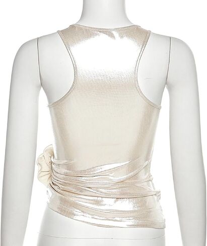 Women's Y2k Tops Metallic Holographic Sleeveless Round Neck Crop Tank Top Party Clubwear in Saudi Arabia