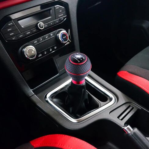 Arenbel 5 Speed Shifter Knobs Leather Car Gear Stick Lever Shift Ball Handle Replacement Fit Most Manual Vehicles, Red in Kuwait