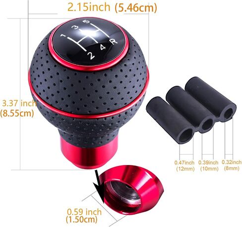 Arenbel 5 Speed Shifter Knobs Leather Car Gear Stick Lever Shift Ball Handle Replacement Fit Most Manual Vehicles, Red in Kuwait