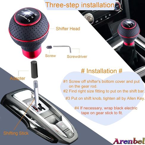 Arenbel 5 Speed Shifter Knobs Leather Car Gear Stick Lever Shift Ball Handle Replacement Fit Most Manual Vehicles, Red in Kuwait