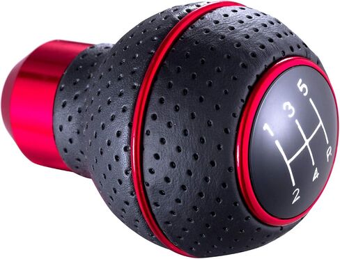 Arenbel 5 Speed Shifter Knobs Leather Car Gear Stick Lever Shift Ball Handle Replacement Fit Most Manual Vehicles, Red in Kuwait