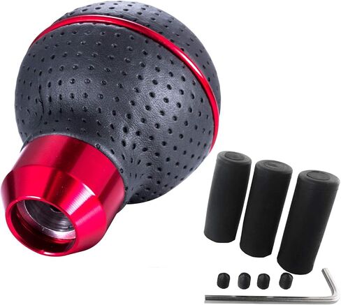 Arenbel 5 Speed Shifter Knobs Leather Car Gear Stick Lever Shift Ball Handle Replacement Fit Most Manual Vehicles, Red in Kuwait