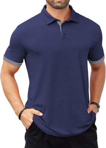 Hardaddy Men's Moisture Wicking Jacquard Polo Shirts Quick Dry Short Sleeve Golf Shirts Lightweight Polo Tops in Saudi Arabia