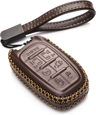 Vitodeco Genuine Leather Smart Key Fob Case Cover Protector with Leather Key Clap Compatible for Chrysler Pacifica 2017-2025 (7-Button, Red) in Kuwait