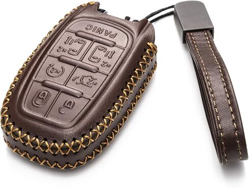 Vitodeco Genuine Leather Smart Key Fob Case Cover Protector with Leather Key Clap Compatible for Chrysler Pacifica 2017-2025 (7-Button, Red) in Kuwait