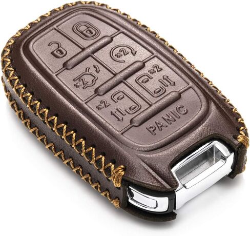 Vitodeco Genuine Leather Smart Key Fob Case Cover Protector with Leather Key Clap Compatible for Chrysler Pacifica 2017-2025 (7-Button, Red) in Kuwait