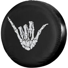Hang Loose Sign Skeleton Hand Spare Tire Cover 17 inch Waterproof Dust-Proof Universal Spare Wheel Tires Covers Fit for Jeep,Trailers, RV, SUV,Many Vehicle Diameter 31"-33"