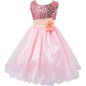 Wocau Little Girls' Sequin Mesh Tull Dress Sleeveless Flower Party Ball Gown