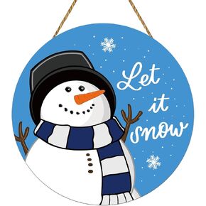 Snowman Decor Winter Decor Blue Snowman Winter Door Decorations Winter Wreath Let It Snow Sign Snowman Wreath Winter Door Sign Wooden Winter Door Hanger for Front Door Wall Indoor Home Decor