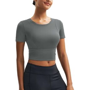 MAGCOMSEN Women's Crop Workout Tops Yoga Short Sleeve Athletic Shirts Cropped Slim Fit Gym Clothes Tight Tshirt Exercise