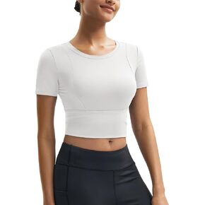 MAGCOMSEN Women's Crop Workout Tops Yoga Short Sleeve Athletic Shirts Cropped Slim Fit Gym Clothes Tight Tshirt Exercise in Kuwait