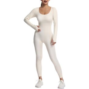 Women's Seamless Ribbed Jumpsuit – Tummy Control, High Stretch Bodysuit, Stylish Square Neck, Non-See-Through
