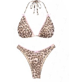 Women‘s Bikini Sets Two Piece Swimsuit Textured Halter Triangle Thong Bikini Set