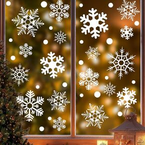 360Pcs Christmas Window Clings, Snowflake Christmas Window Decals Stickers, Christmas Holiday Window Clings for Glass Windows Holiday Home Decorations(8 Sheet)