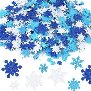 Christmas Snowflake Stickers Blue White Foam Self-Adhesive Glitter Table Scatters Party Home DIY Winter Decoration Supplies 50 Pieces